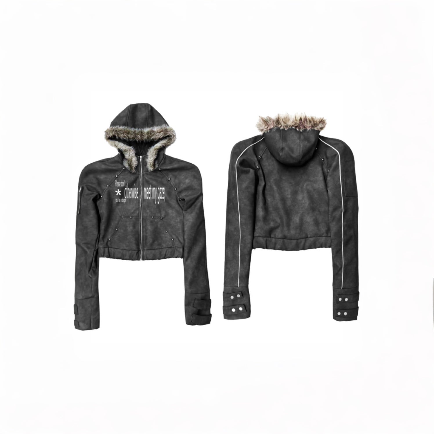 RIVETED HOODED LEATHER JACKET