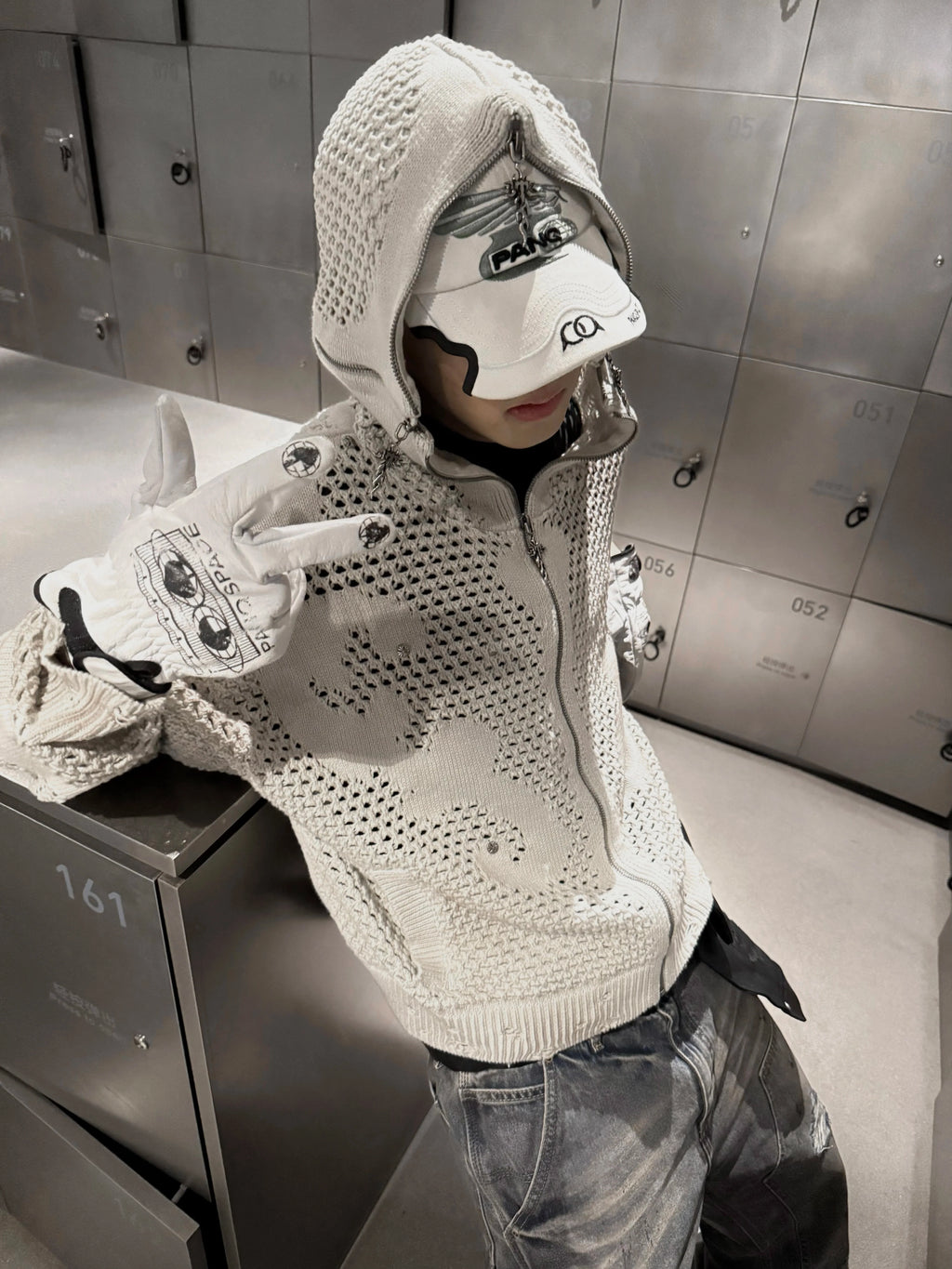 HOLLOW OUT HOODED KNIT CARDIGAN