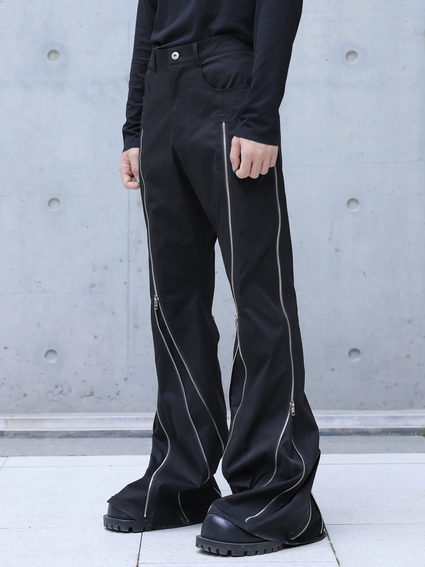 ADJUSTABLE MULTI-ZIPPER FLARED PANTS