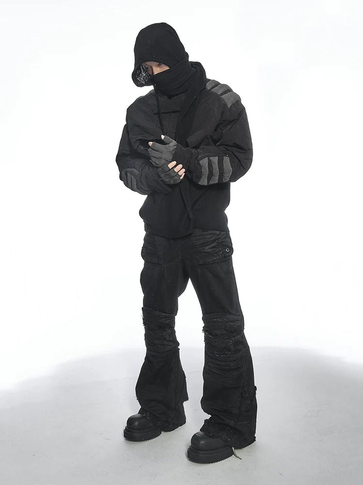 DISTRESSED WAXED DENIM PANTS