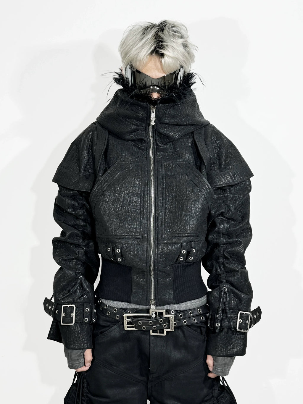 ADJUSTABLE LEATHER BOMBER JACKET