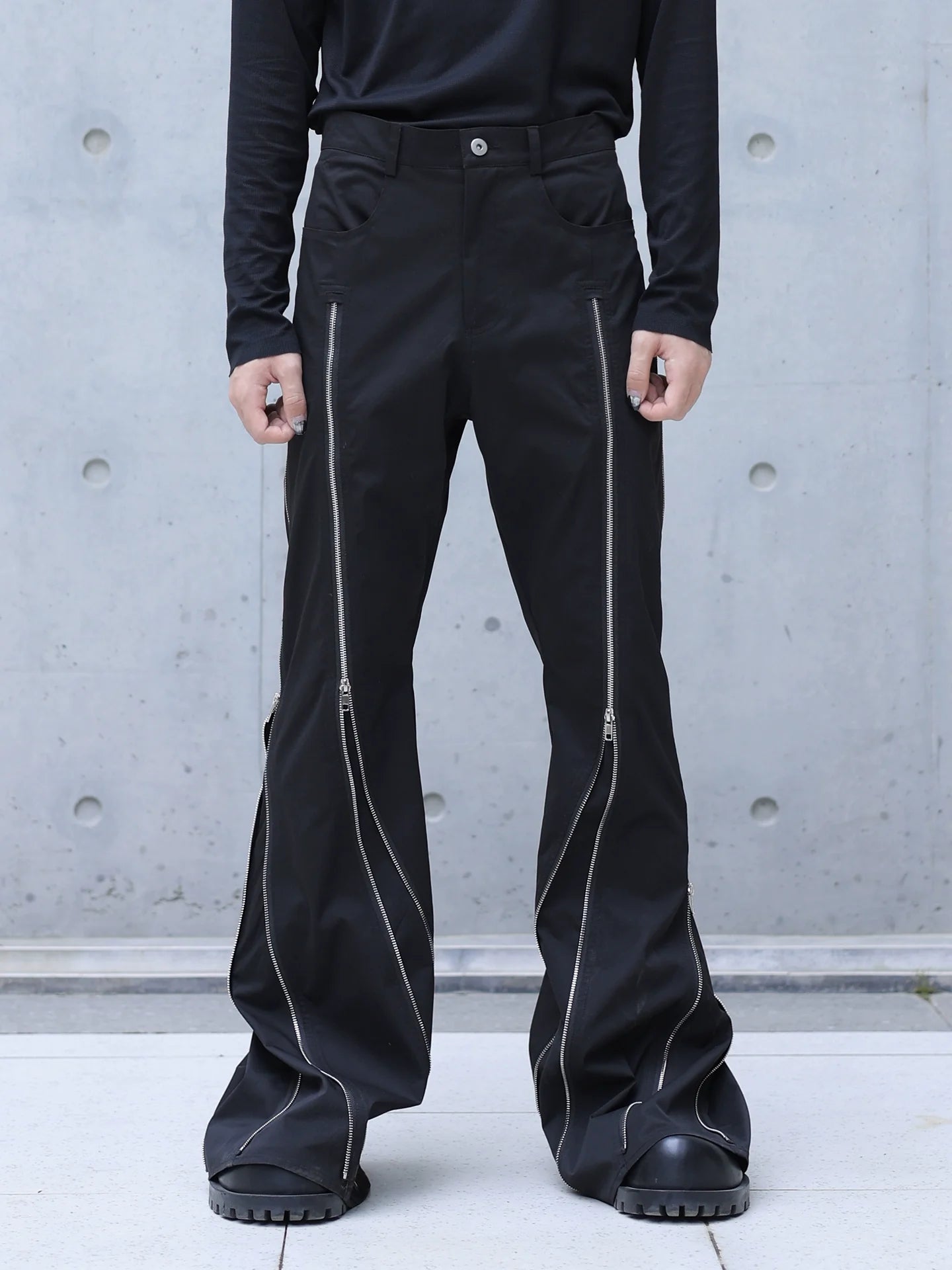 ADJUSTABLE MULTI-ZIPPER FLARED PANTS