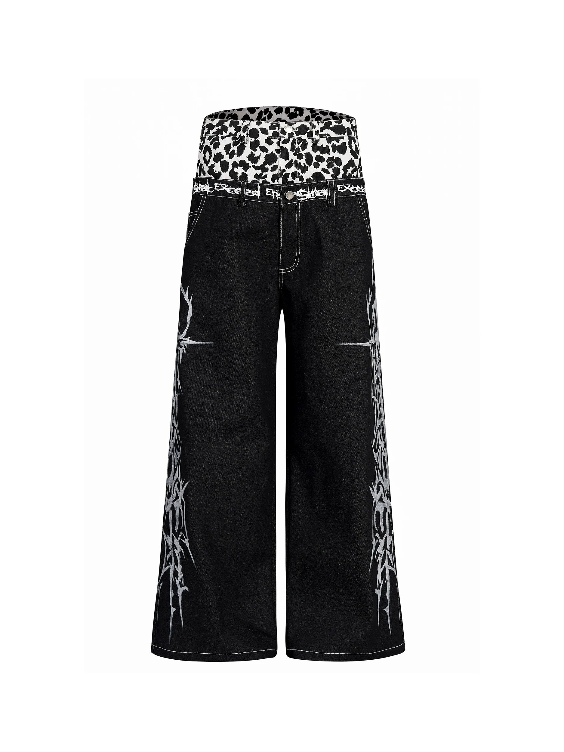 LEOPARD WIDE-LEG JEANS