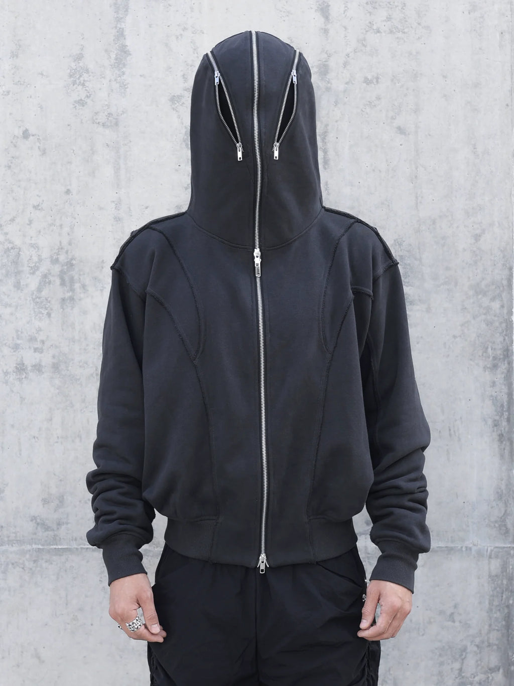 HOODED ZIPPER MASKED SWEATER