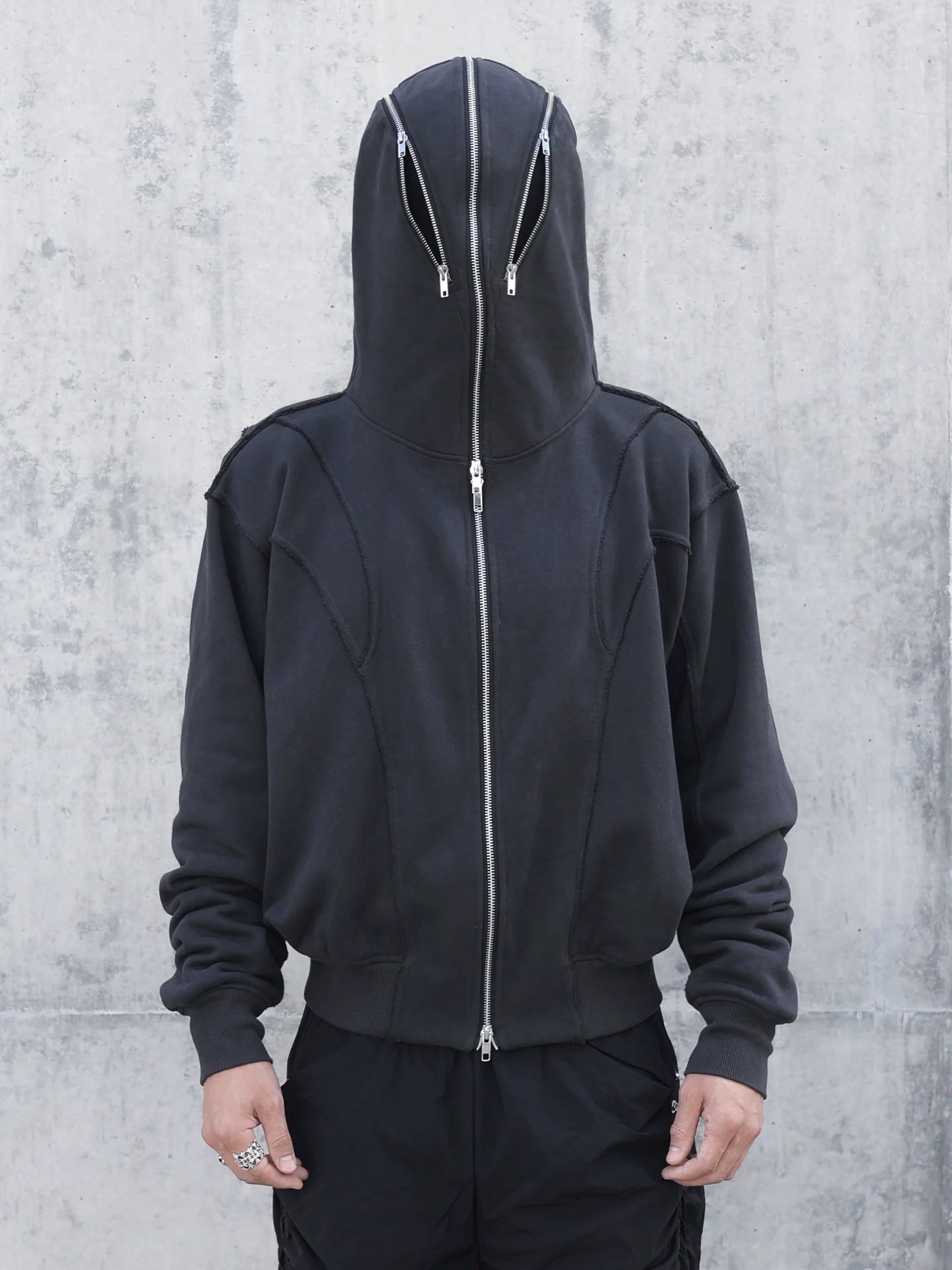 HOODED ZIPPER MASKED SWEATER