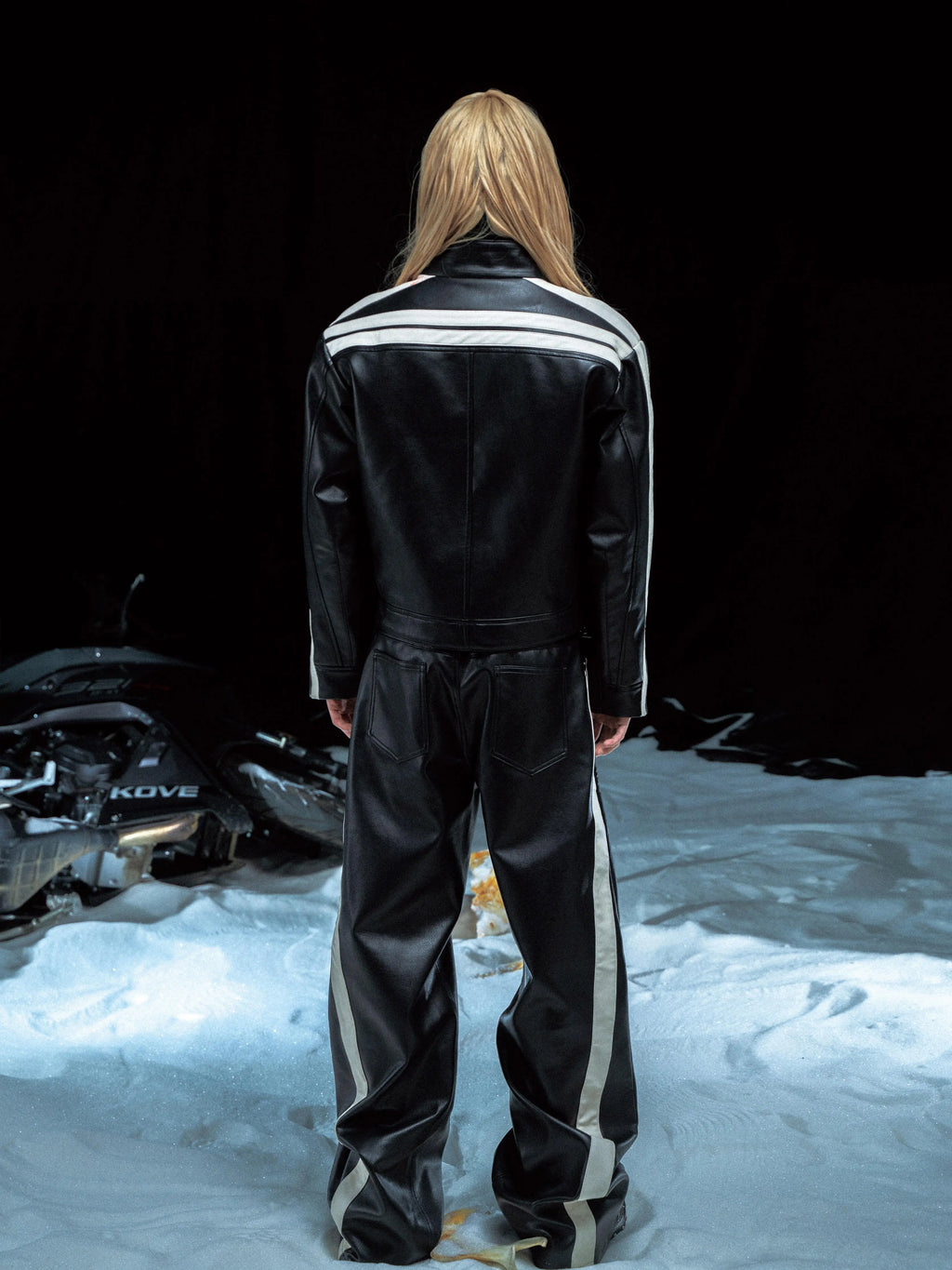 STRIPED MESH-LINED LEATHER PANTS
