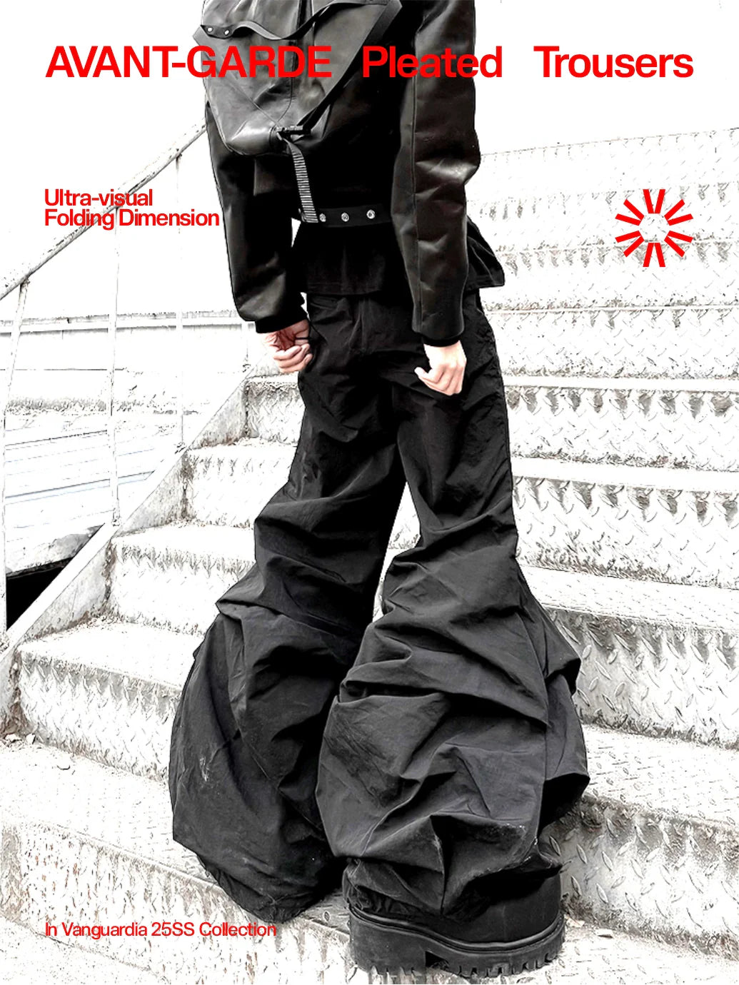 BLACK PLEATED NYLON CASUAL PANTS