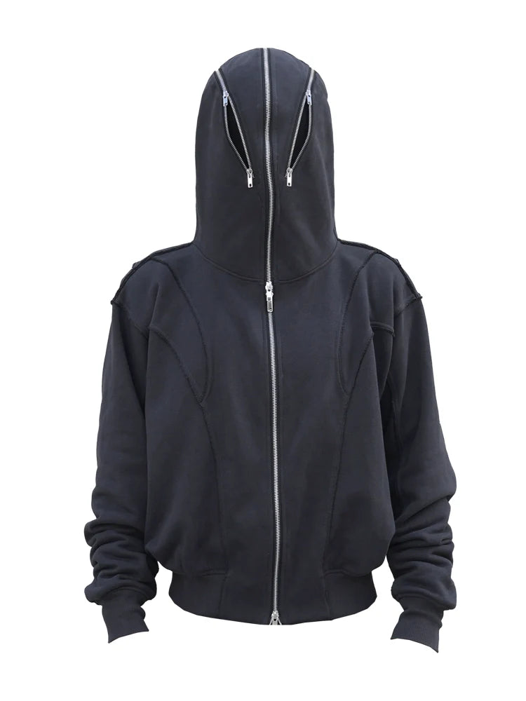 HOODED ZIPPER MASKED SWEATER