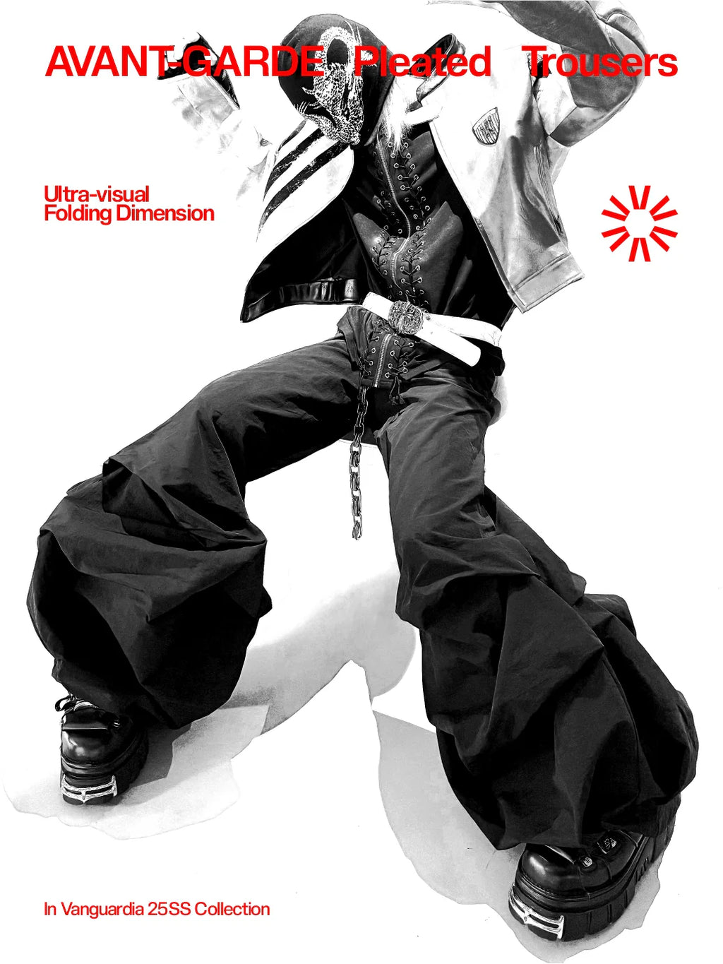 BLACK PLEATED NYLON CASUAL PANTS