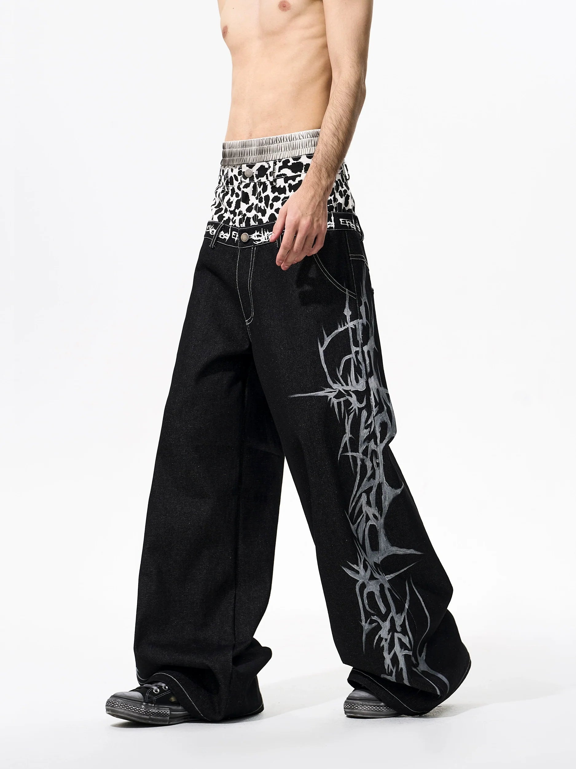 LEOPARD WIDE-LEG JEANS