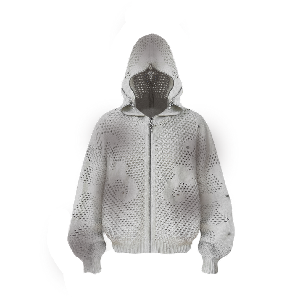 HOLLOW OUT HOODED KNIT CARDIGAN