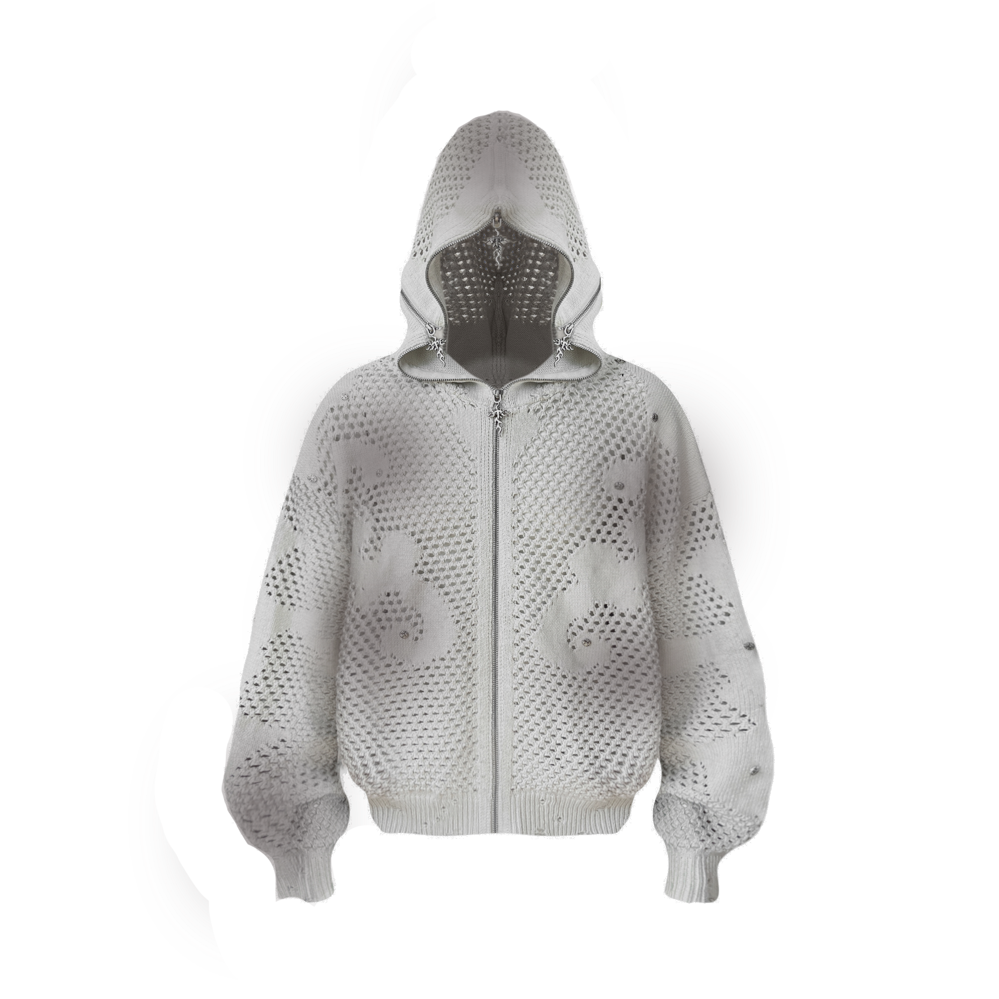 HOLLOW OUT HOODED KNIT CARDIGAN