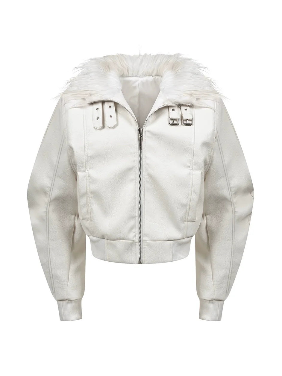WHITE DEMON FUR COLLAR JACKET