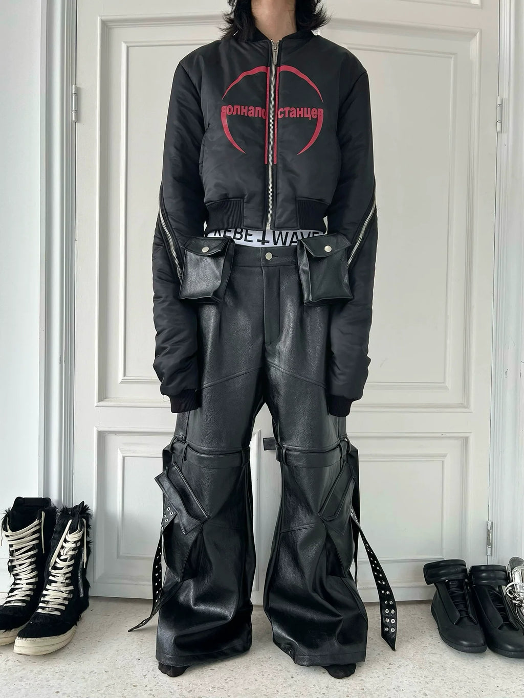 DOUBLE WAIST LEATHER PANTS
