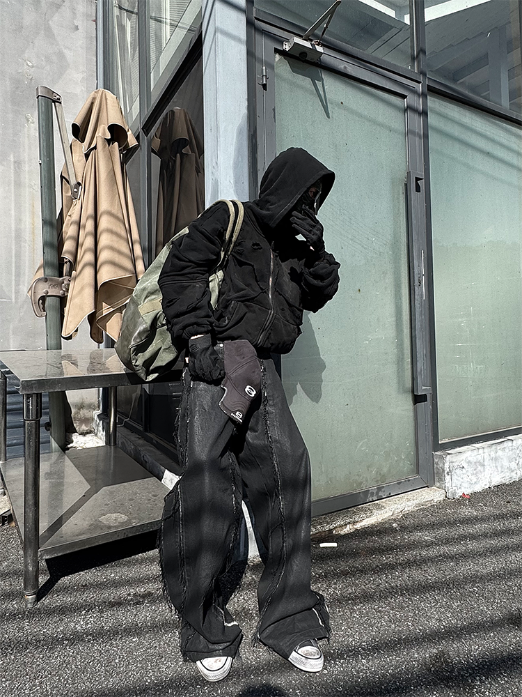 MUD-DYED DOUBLE-LAYER HOODIE SWEATER