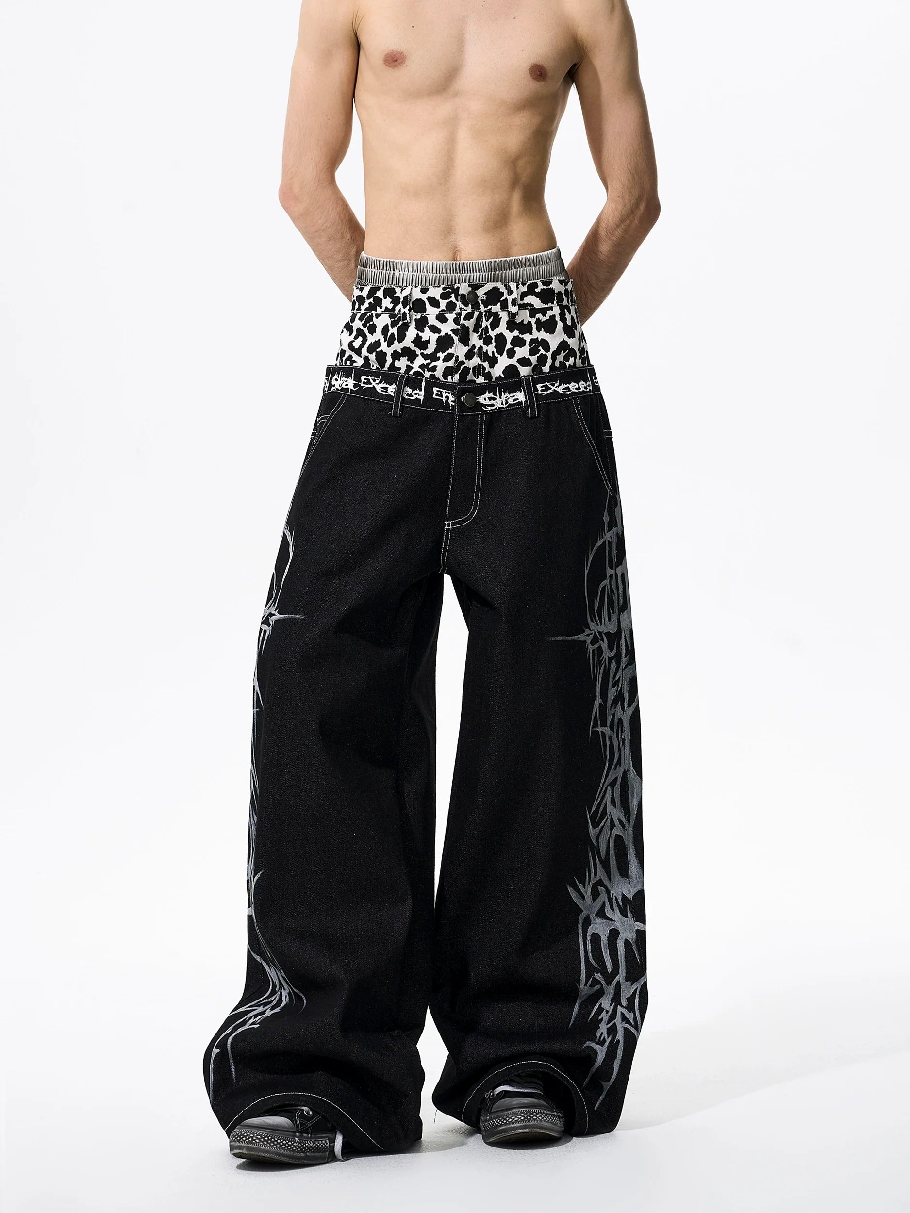 LEOPARD WIDE-LEG JEANS