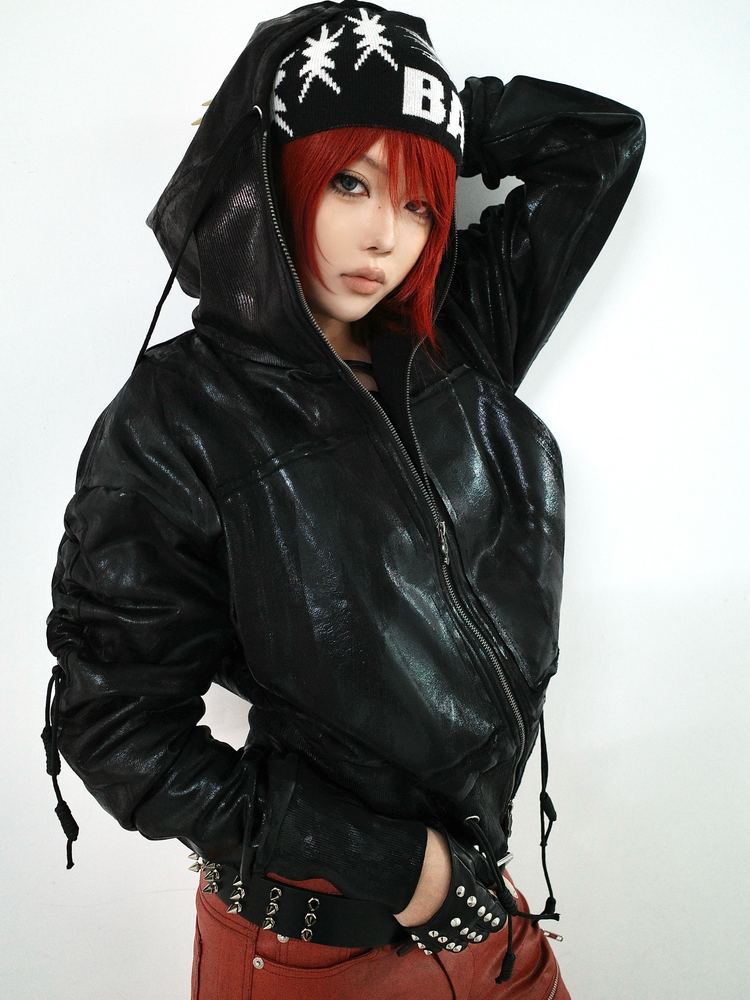 METALLIC BRUSHED HOODIE JACKET