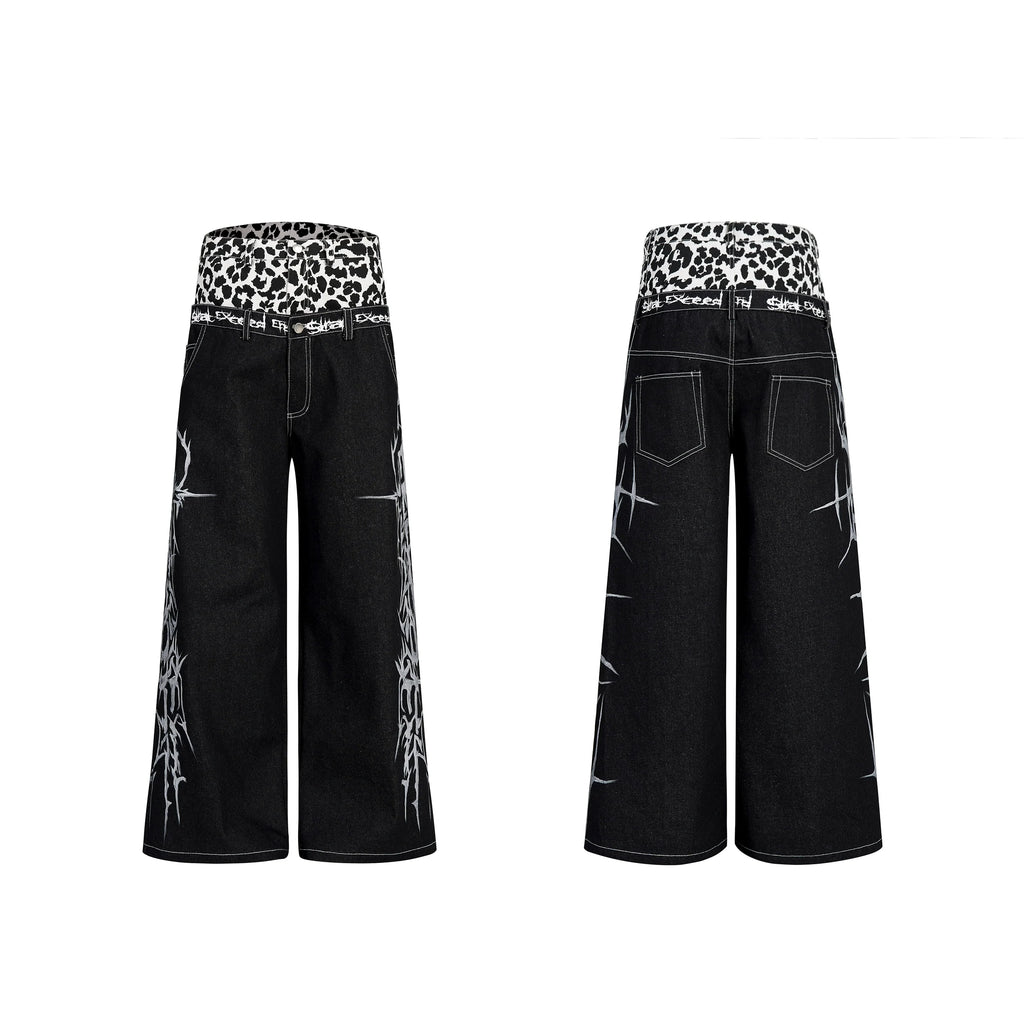 LEOPARD WIDE-LEG JEANS