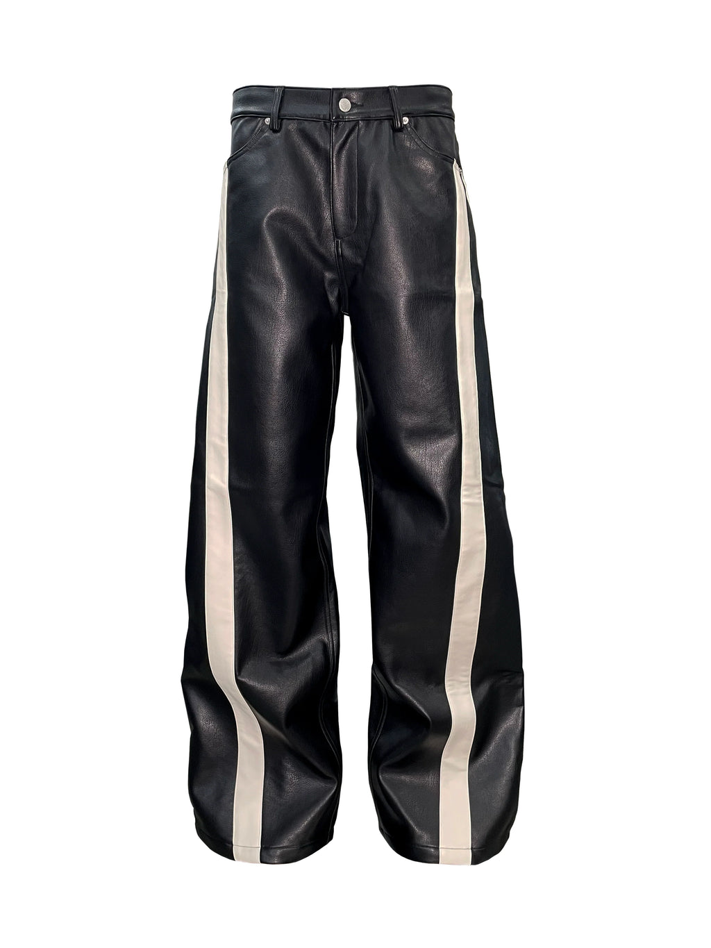 STRIPED MESH-LINED LEATHER PANTS