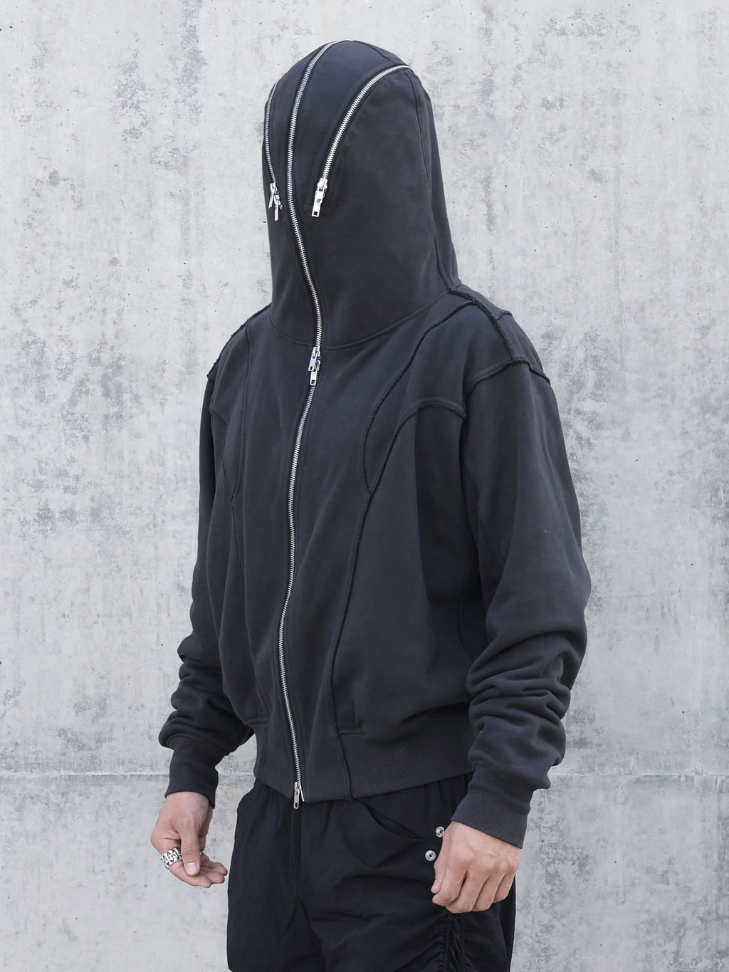HOODED ZIPPER MASKED SWEATER