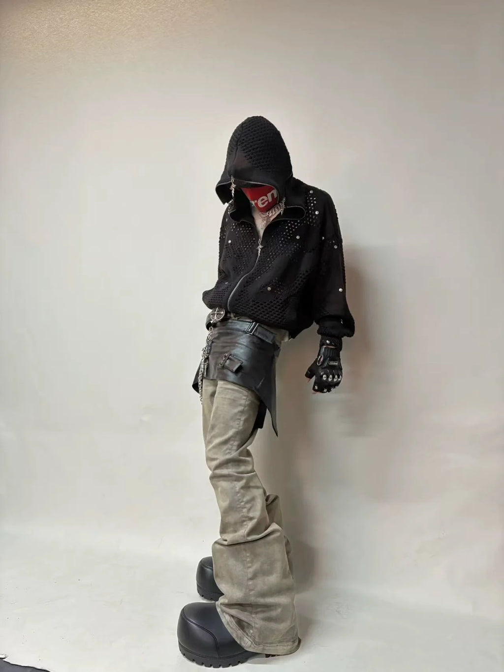 HOLLOW OUT HOODED KNIT CARDIGAN