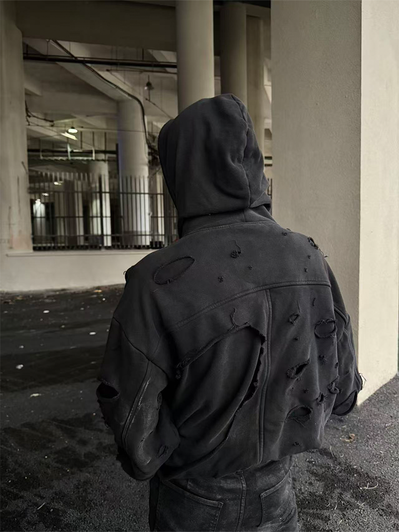 MUD-DYED DOUBLE-LAYER HOODIE SWEATER