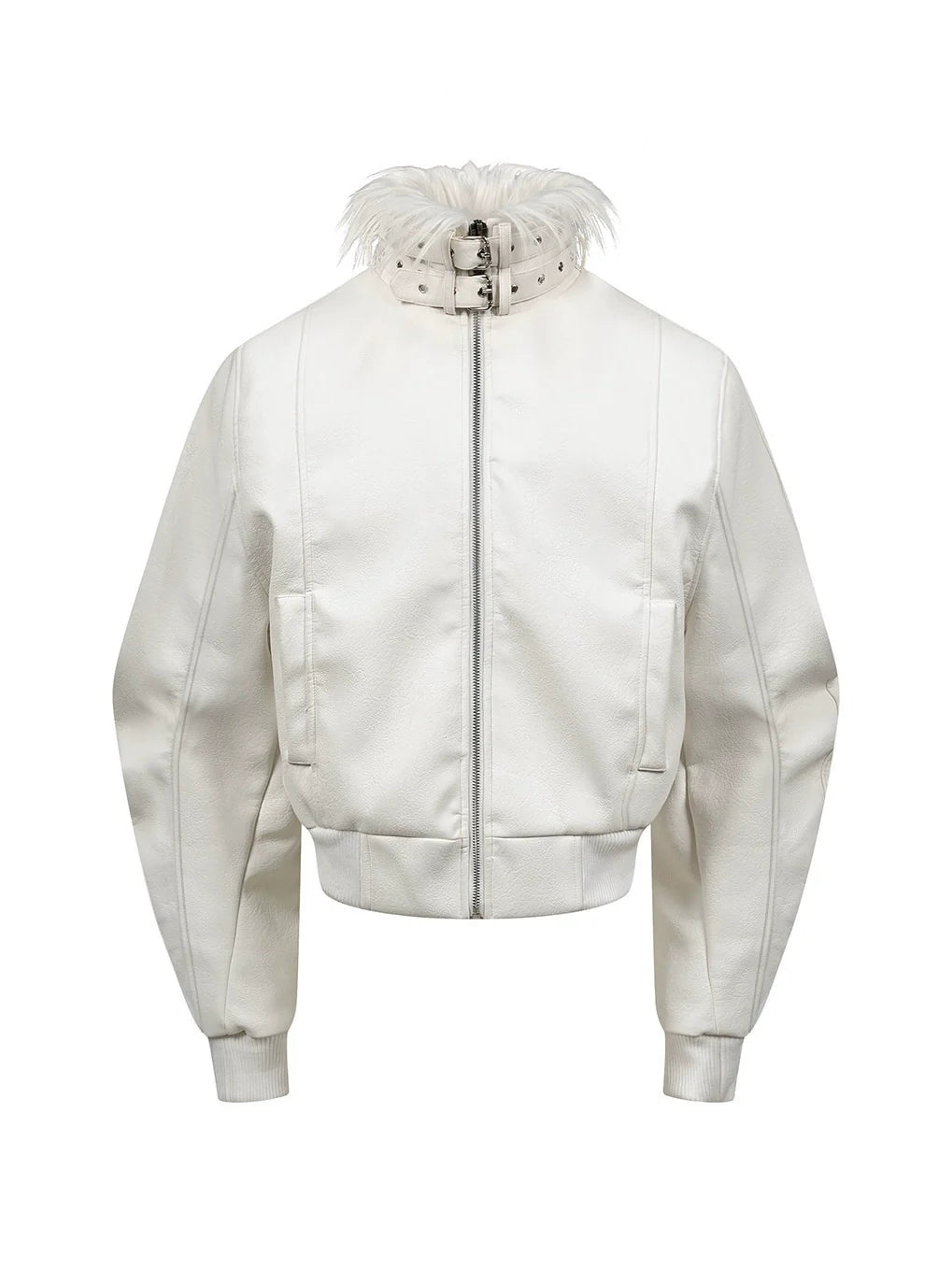 WHITE DEMON FUR COLLAR JACKET
