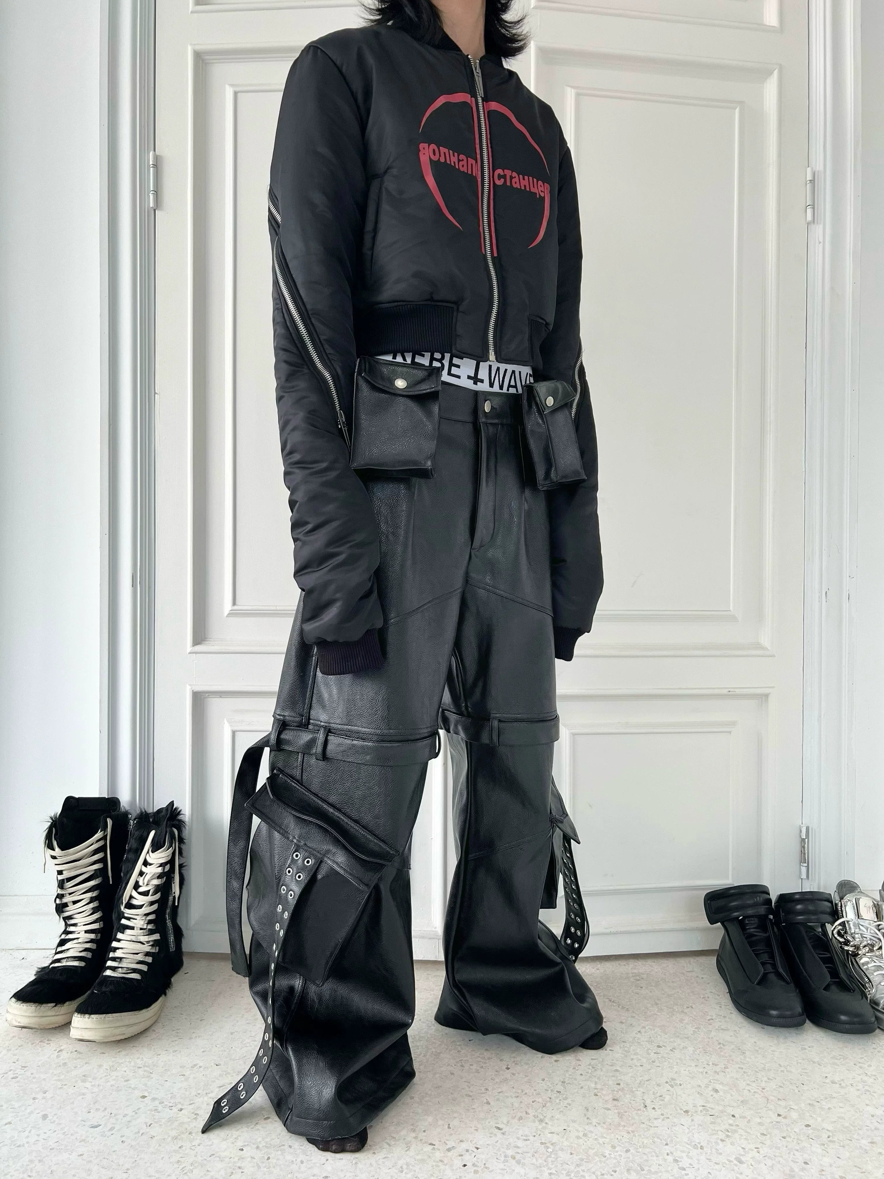 DOUBLE WAIST LEATHER PANTS