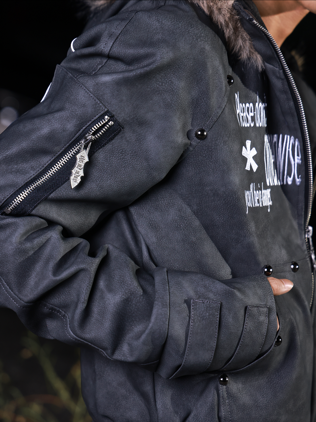 RIVETED HOODED LEATHER JACKET